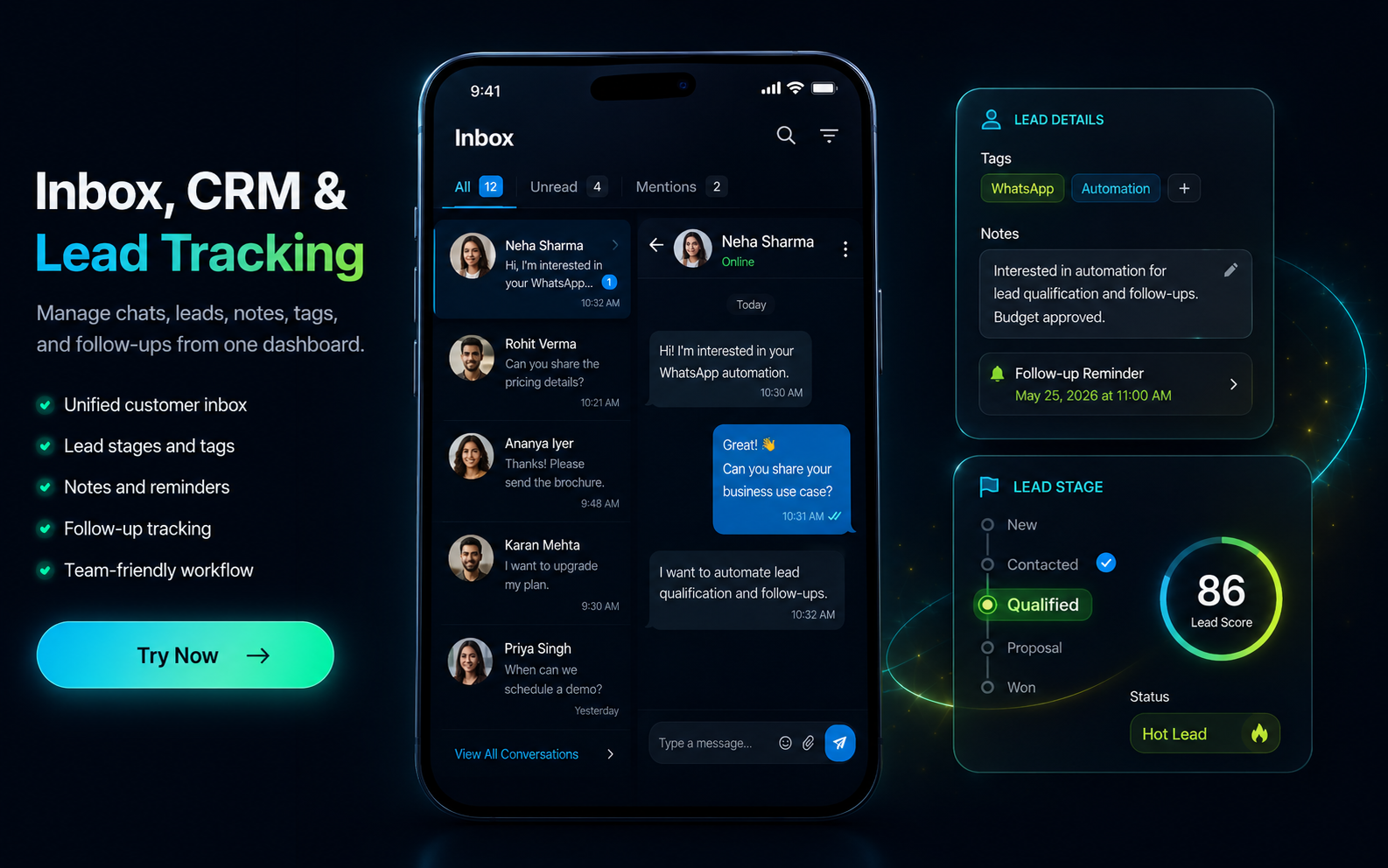 Inbox, CRM & Lead Tracking